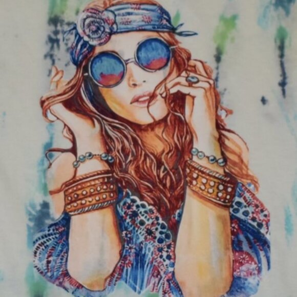 Visual Bliss Co Custom Hand Dyed Tie Dye, DTG Printed V-Neck T-Shirt - Picture 2 of 3